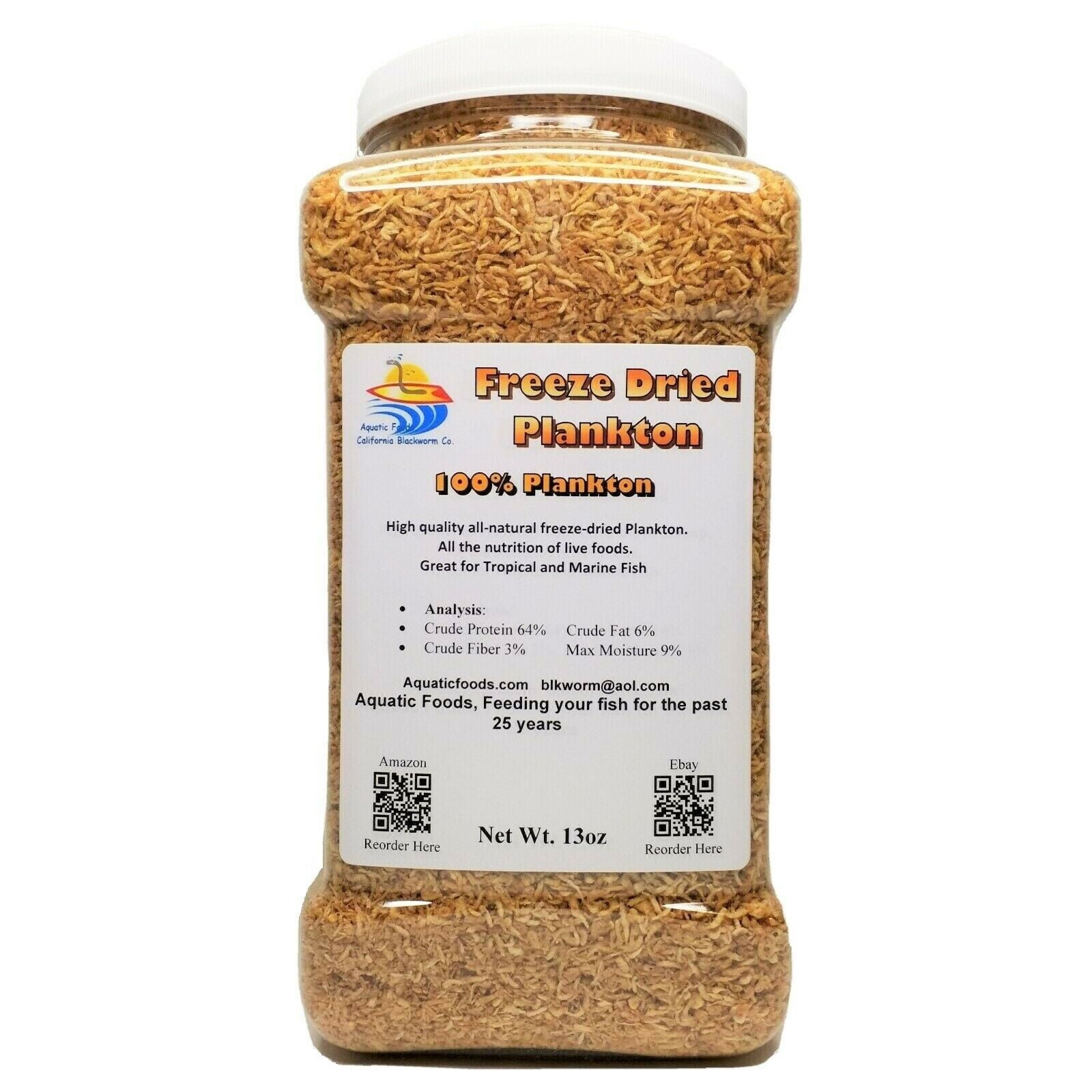 13oz. Plankton, Freeze Dried Pacific Plankton for All Tropicals, Marines, Corals, Anemones, Cichlids, Aquatic Turtles, Koi & Pond Fish. 13oz Jar